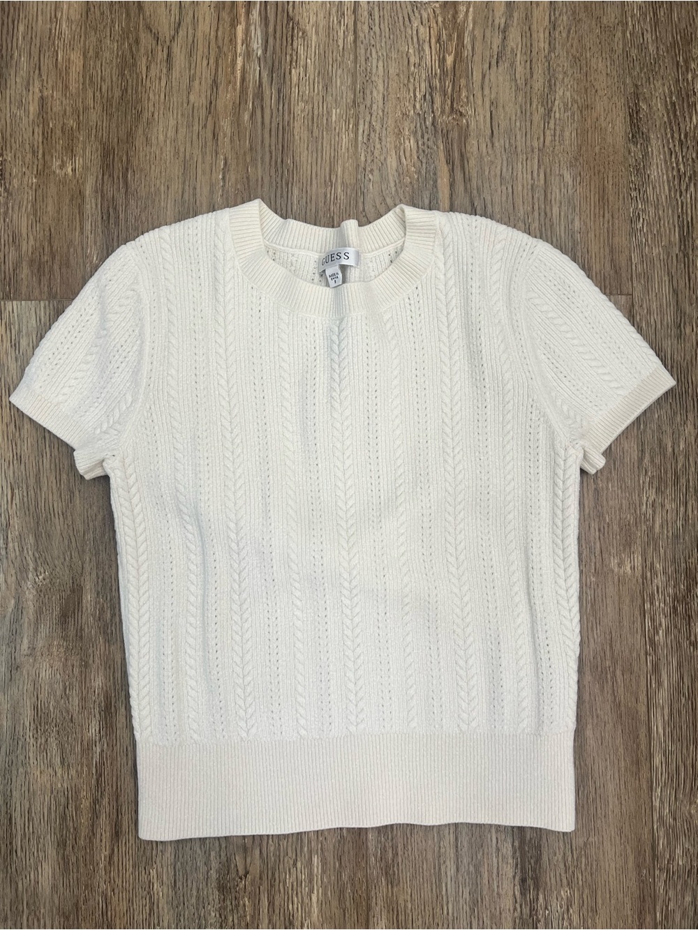 GUESS Cream Cable-Knit Short Sleeve
